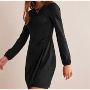 Boden ruched wrap like long sleeve mini dress Size 12R black